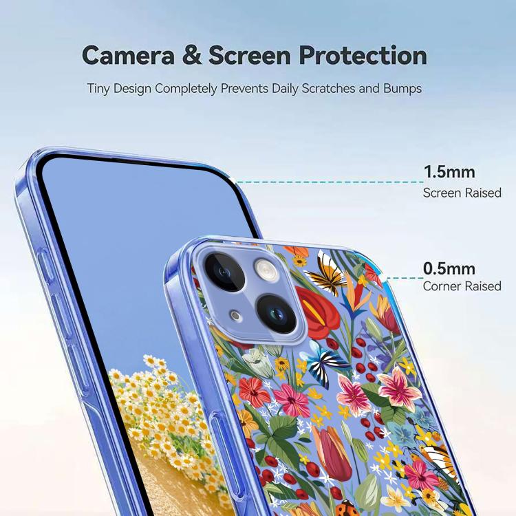 For iPhone 14 / 13 Flower Pattern Painted TPU Phone Case