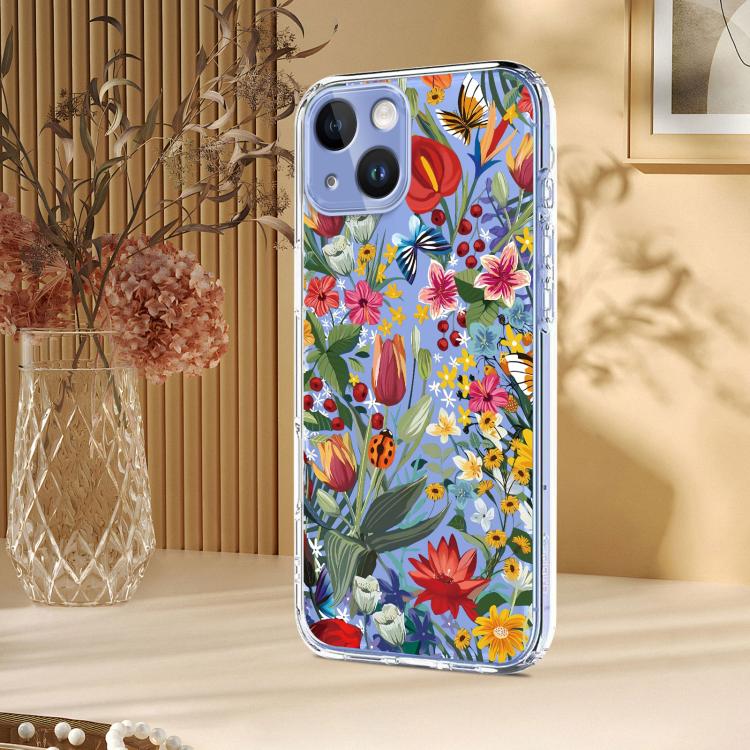 For iPhone 14 / 13 Flower Pattern Painted TPU Phone Case