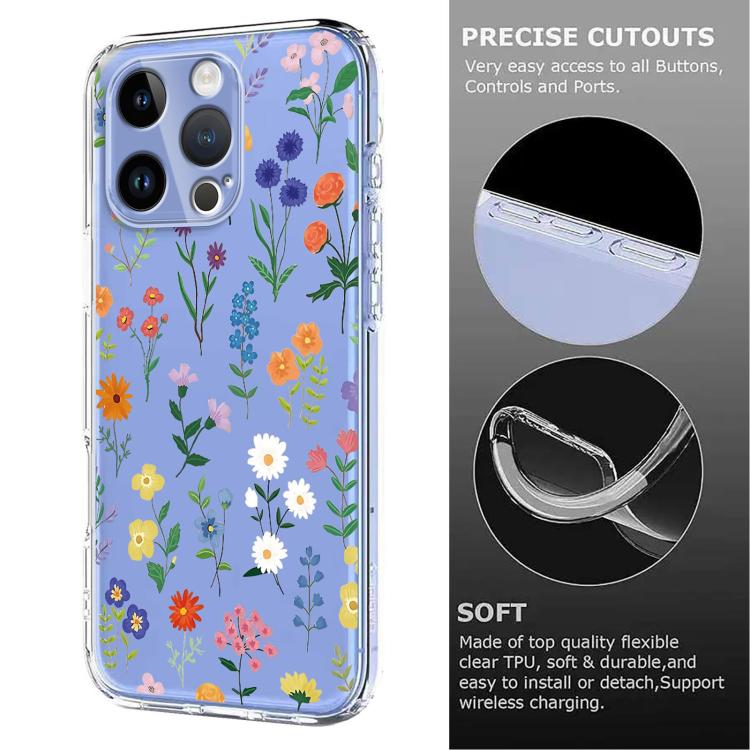 For iPhone 13 Pro Flower Pattern Painted TPU Phone Case
