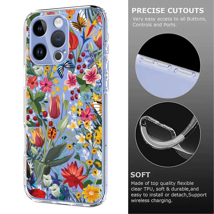 For iPhone 13 Pro Flower Pattern Painted TPU Phone Case