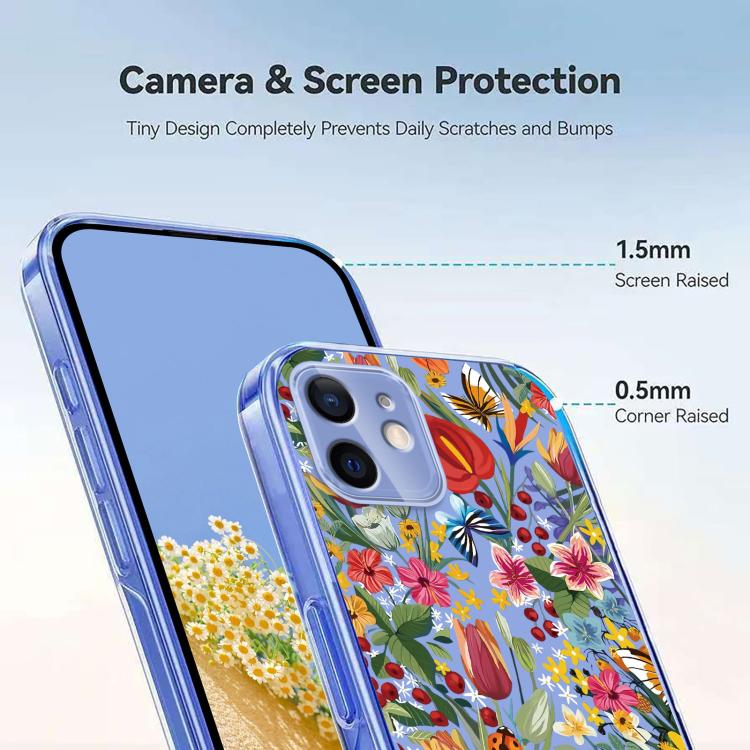For iPhone 12 mini Flower Pattern Painted TPU Phone Case