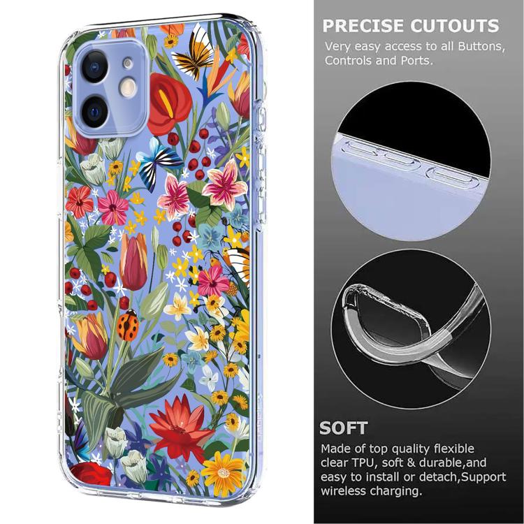 For iPhone 12 mini Flower Pattern Painted TPU Phone Case