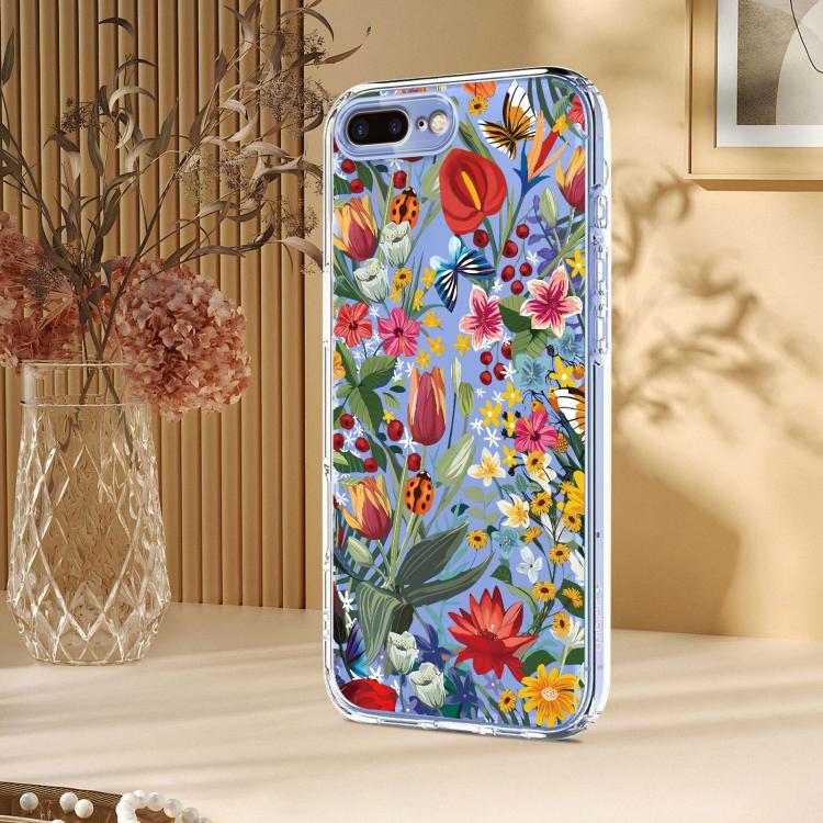 For iPhone 8 Plus / 7 Plus Flower Pattern Painted TPU Phone Case