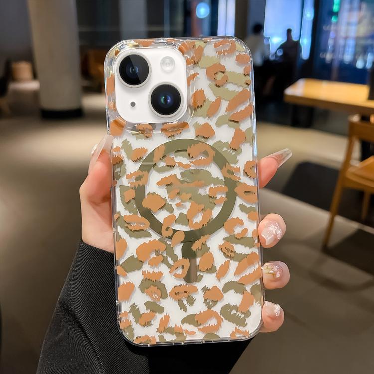 For iPhone 15 Leopard MagSafe Dual-side Laminating IMD Phone Case