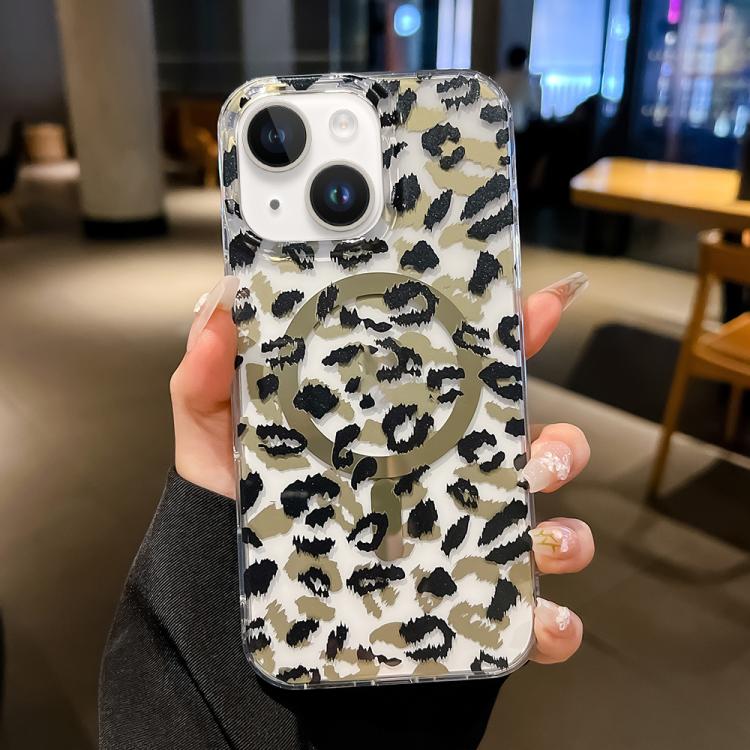 For iPhone 15 Leopard MagSafe Dual-side Laminating IMD Phone Case