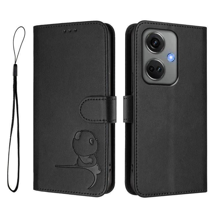 For OnePlus Nord CE3 5G India Litter Panda Embossing RFID Leather Phone Case with Lanyard