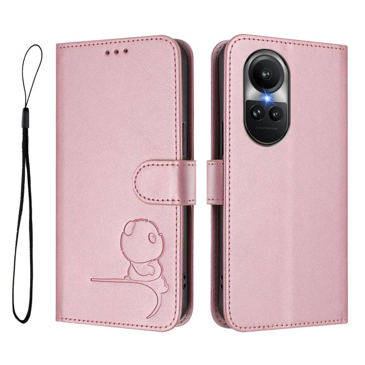 For OPPO Reno10 / Reno10 Pro Global  Litter Panda Embossing RFID Leather Phone Case with Lanyard