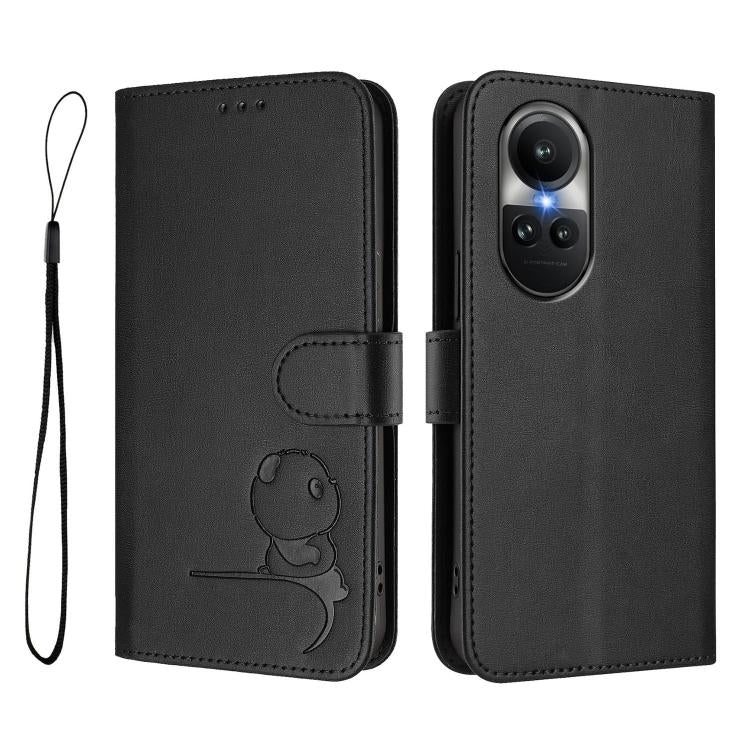 For OPPO Reno10 / Reno10 Pro Global  Litter Panda Embossing RFID Leather Phone Case with Lanyard