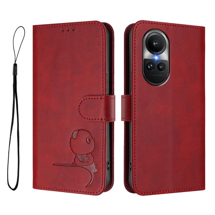 For OPPO Reno10 / Reno10 Pro Global  Litter Panda Embossing RFID Leather Phone Case with Lanyard
