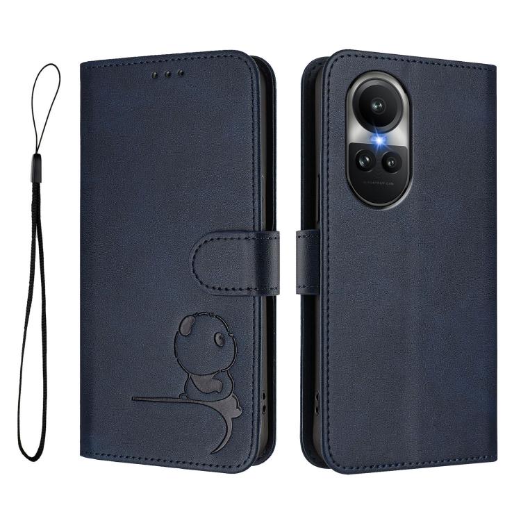 For OPPO Reno10 / Reno10 Pro Global  Litter Panda Embossing RFID Leather Phone Case with Lanyard