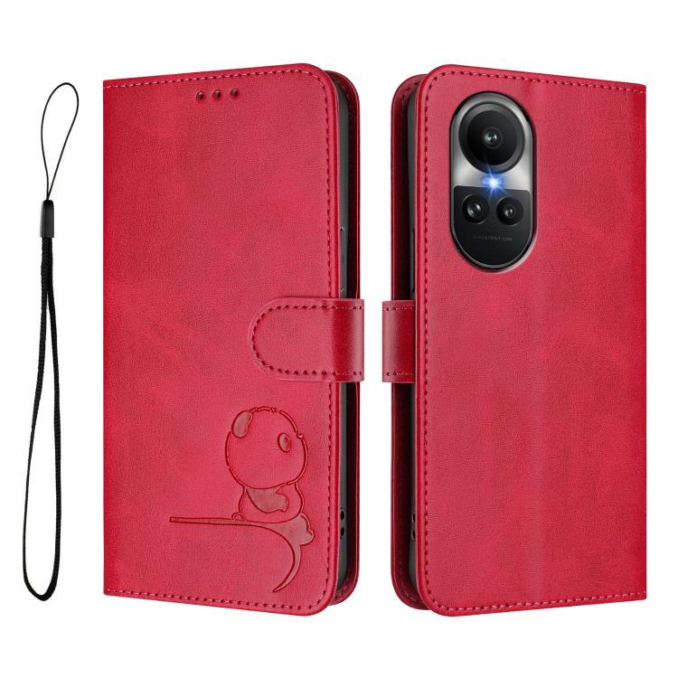 For OPPO Reno10 / Reno10 Pro Global  Litter Panda Embossing RFID Leather Phone Case with Lanyard