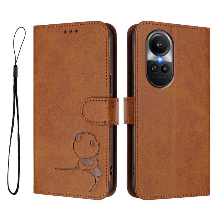 For OPPO Reno10 / Reno10 Pro Global  Litter Panda Embossing RFID Leather Phone Case with Lanyard