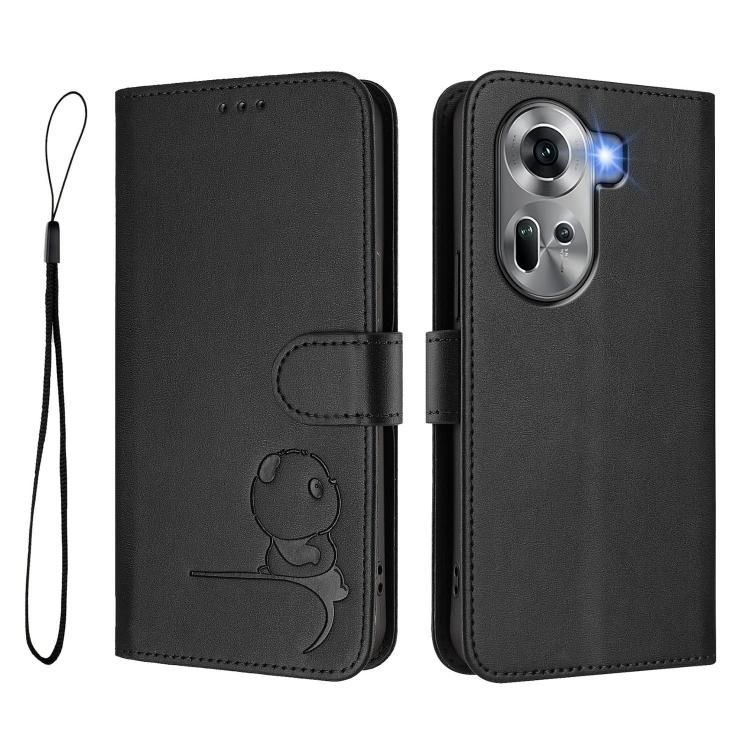 For OPPO Reno11 5G Global Litter Panda Embossing RFID Leather Phone Case with Lanyard