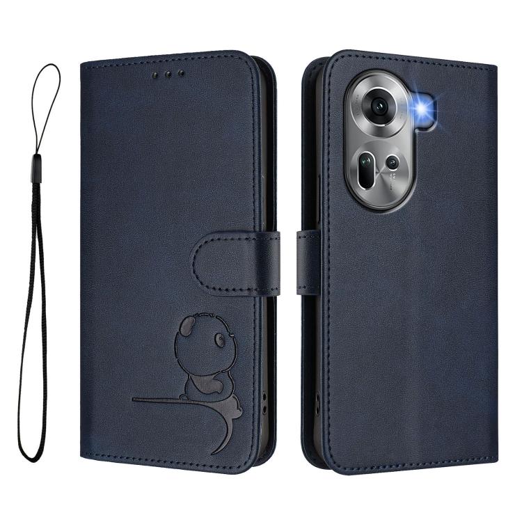 For OPPO Reno11 5G Global Litter Panda Embossing RFID Leather Phone Case with Lanyard