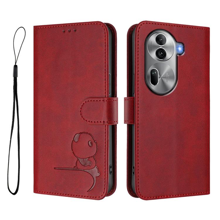 For OPPO Reno11 Pro 5G Global Litter Panda Embossing RFID Leather Phone Case with Lanyard
