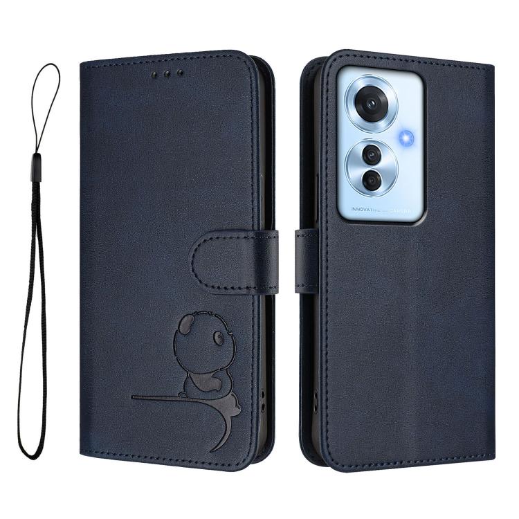 For OPPO Reno11 F 5G Global Litter Panda Embossing RFID Leather Phone Case with Lanyard