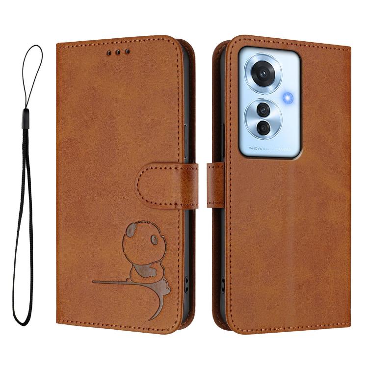 For OPPO Reno11 F 5G Global Litter Panda Embossing RFID Leather Phone Case with Lanyard