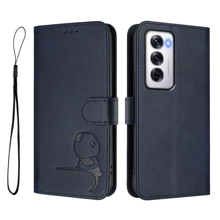 For OPPO Reno12 5G Global Litter Panda Embossing RFID Leather Phone Case with Lanyard