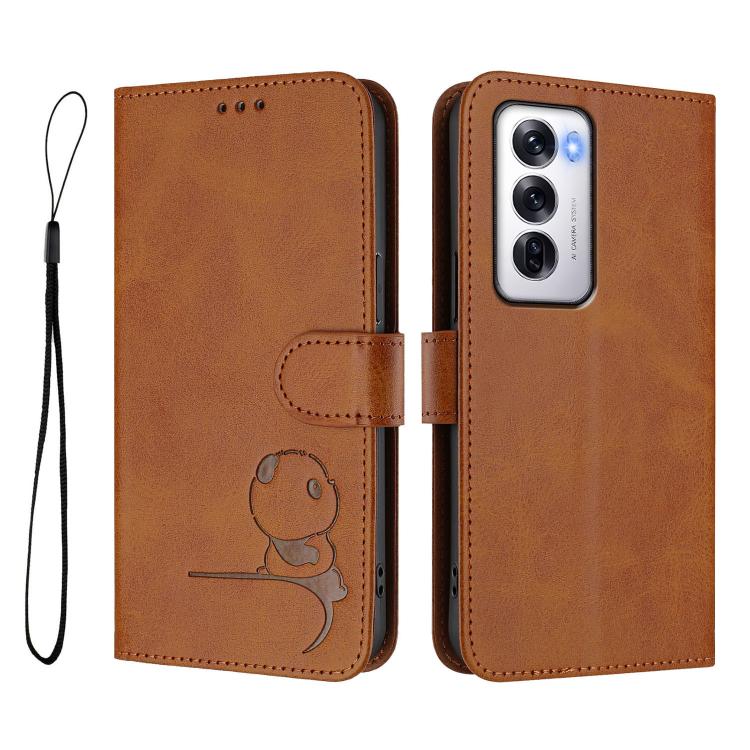For OPPO Reno12 5G Global Litter Panda Embossing RFID Leather Phone Case with Lanyard