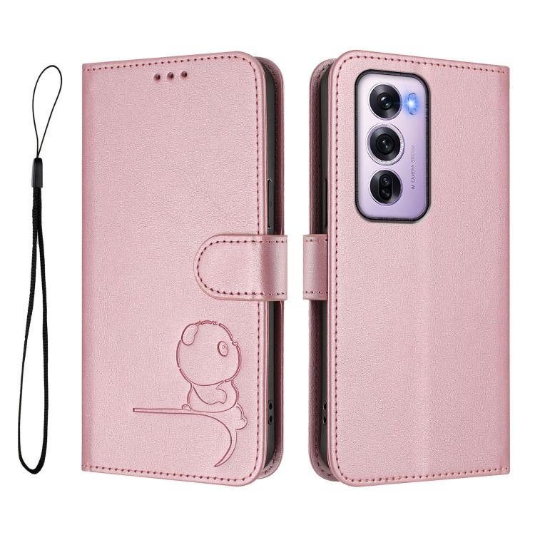 For OPPO Reno12 Pro 5G Global Litter Panda Embossing RFID Leather Phone Case with Lanyard
