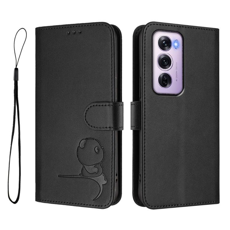 For OPPO Reno12 Pro 5G Global Litter Panda Embossing RFID Leather Phone Case with Lanyard