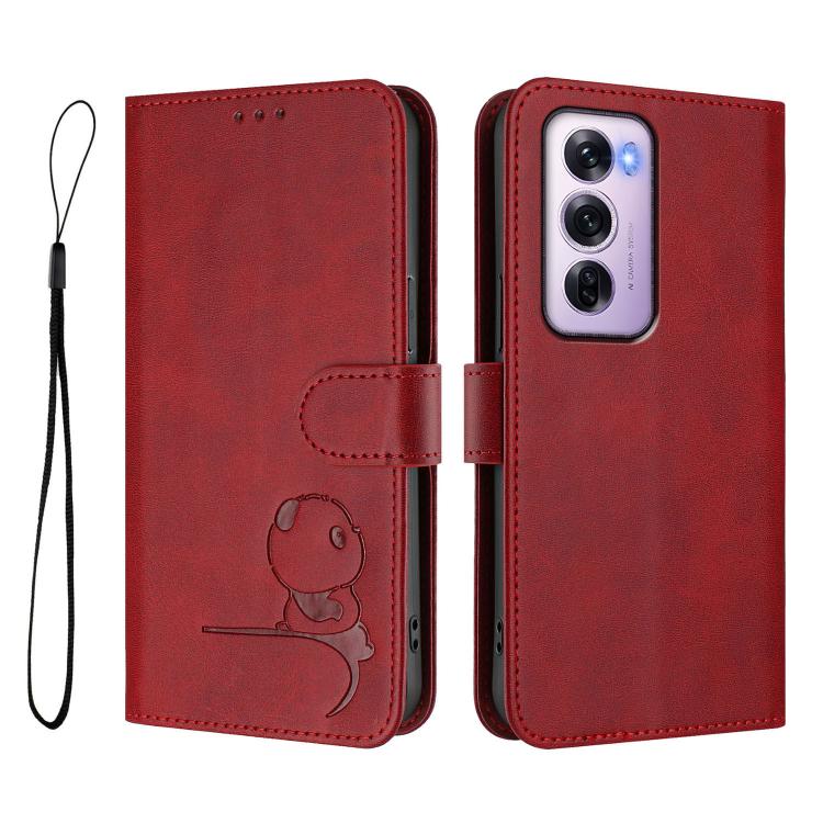 For OPPO Reno12 Pro 5G Global Litter Panda Embossing RFID Leather Phone Case with Lanyard