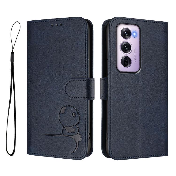 For OPPO Reno12 Pro 5G Global Litter Panda Embossing RFID Leather Phone Case with Lanyard