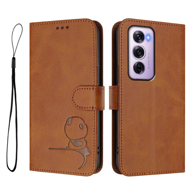 For OPPO Reno12 Pro 5G Global Litter Panda Embossing RFID Leather Phone Case with Lanyard