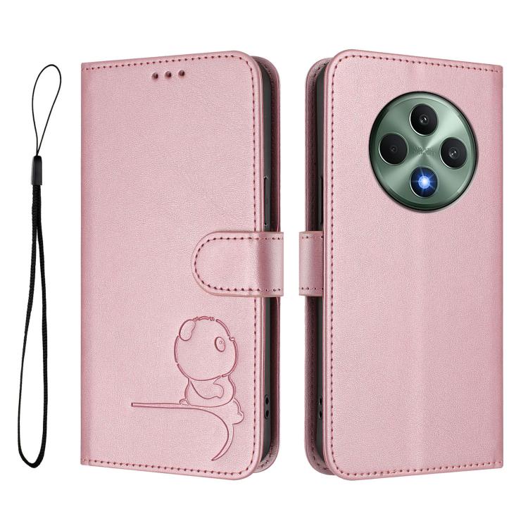 For OPPO Reno12 F 4G / 5G Global Litter Panda Embossing RFID Leather Phone Case with Lanyard