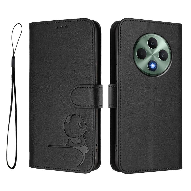 For OPPO Reno12 F 4G / 5G Global Litter Panda Embossing RFID Leather Phone Case with Lanyard