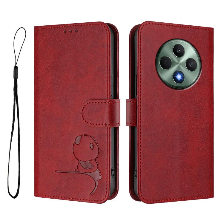 For OPPO Reno12 F 4G / 5G Global Litter Panda Embossing RFID Leather Phone Case with Lanyard