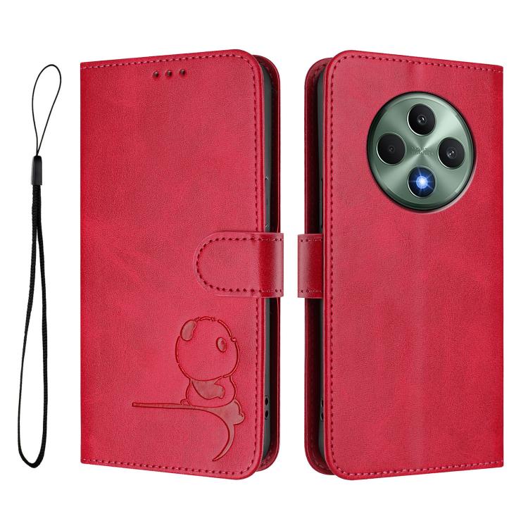 For OPPO Reno12 F 4G / 5G Global Litter Panda Embossing RFID Leather Phone Case with Lanyard