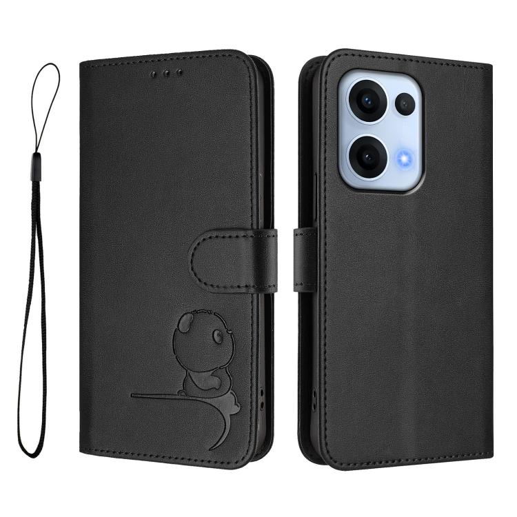 For OPPO Reno13 5G Global Litter Panda Embossing RFID Leather Phone Case with Lanyard