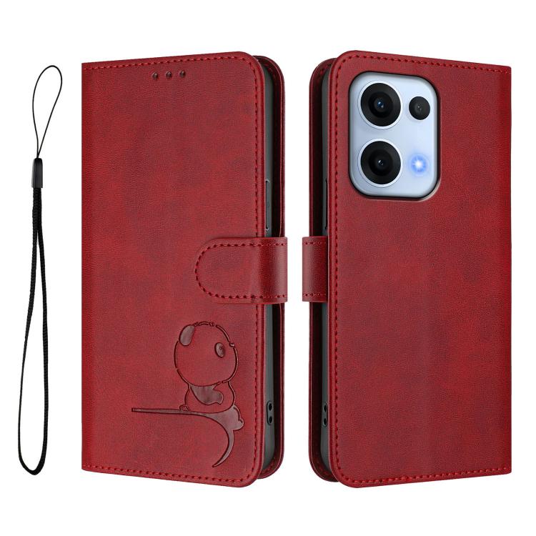 For OPPO Reno13 5G Global Litter Panda Embossing RFID Leather Phone Case with Lanyard