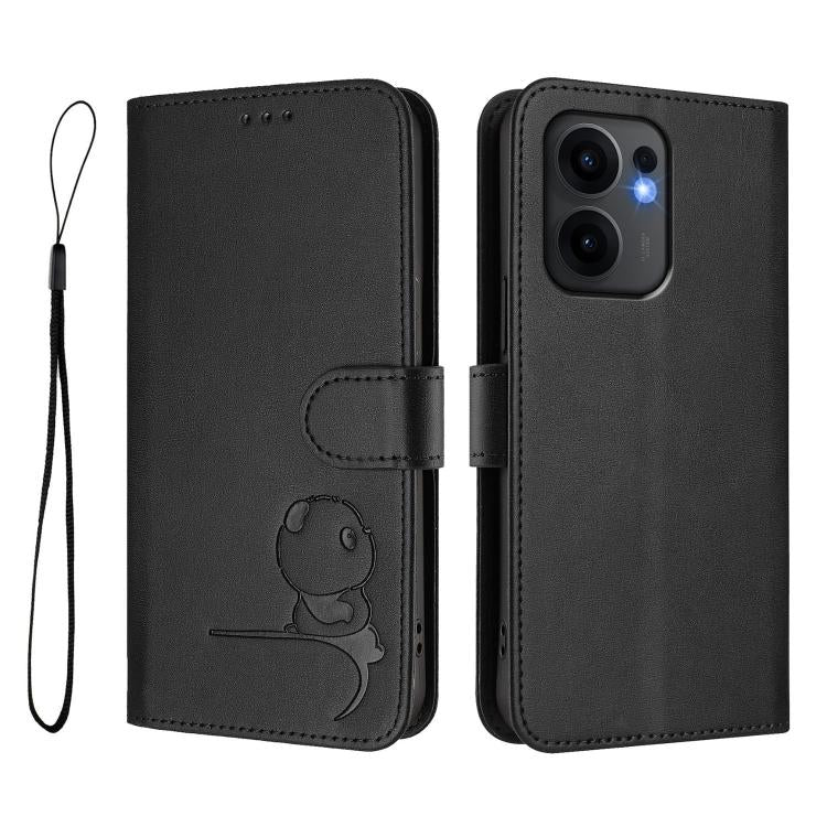 For OPPO Reno13 F 5G / 4G Litter Panda Embossing RFID Leather Phone Case with Lanyard