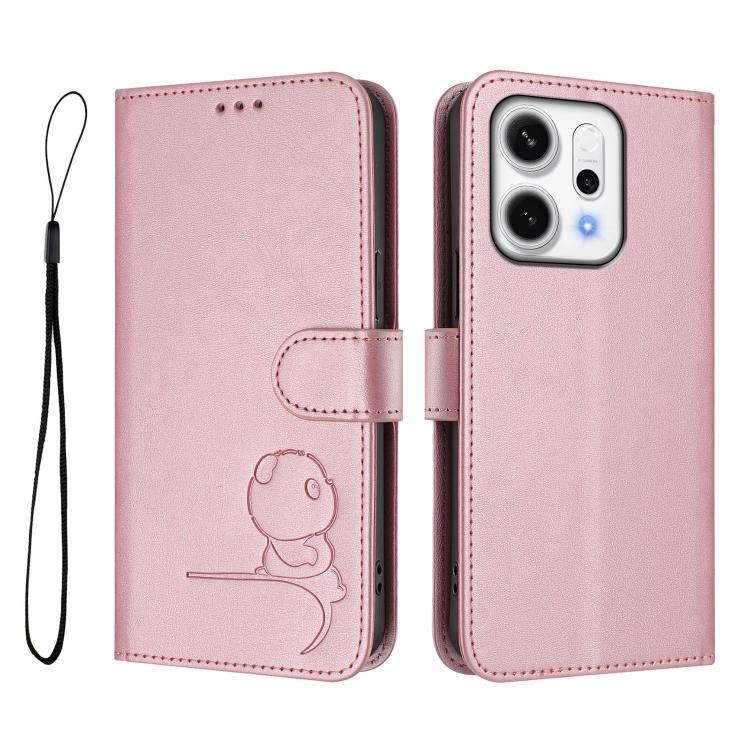For OPPO Reno14 F / Reno14 5G Global Litter Panda Embossing RFID Leather Phone Case with Lanyard