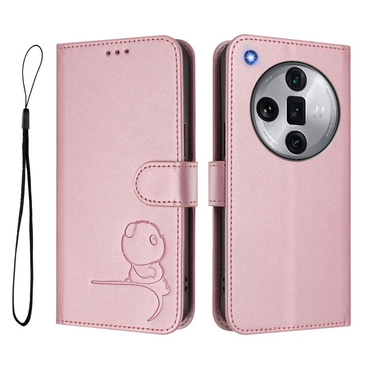 For OPPO Find X7 Ultra Litter Panda Embossing RFID Leather Phone Case with Lanyard