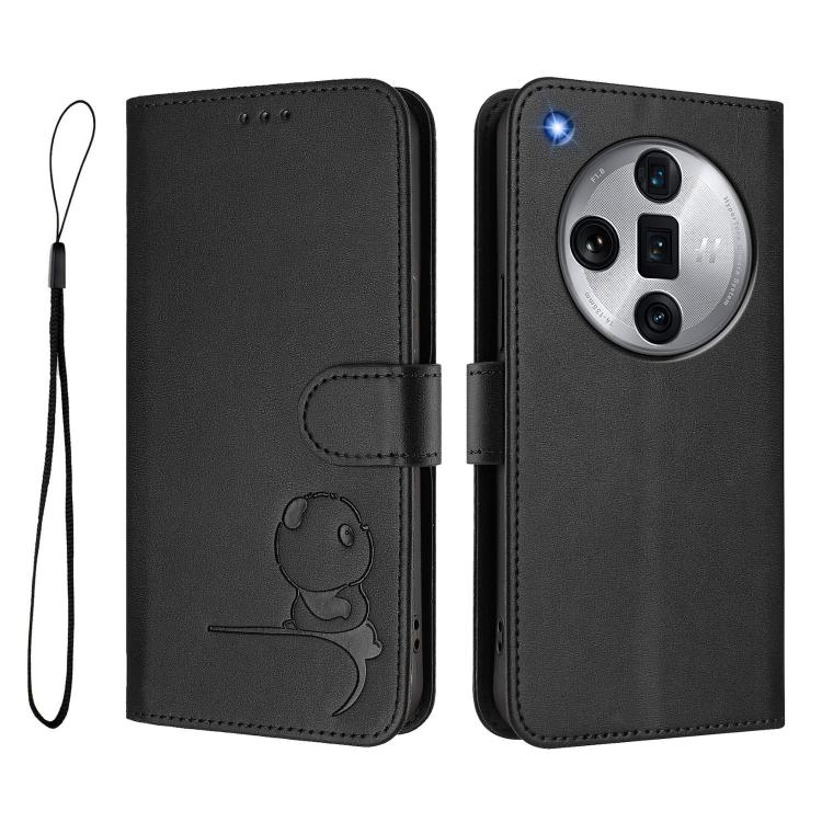 For OPPO Find X7 Ultra Litter Panda Embossing RFID Leather Phone Case with Lanyard