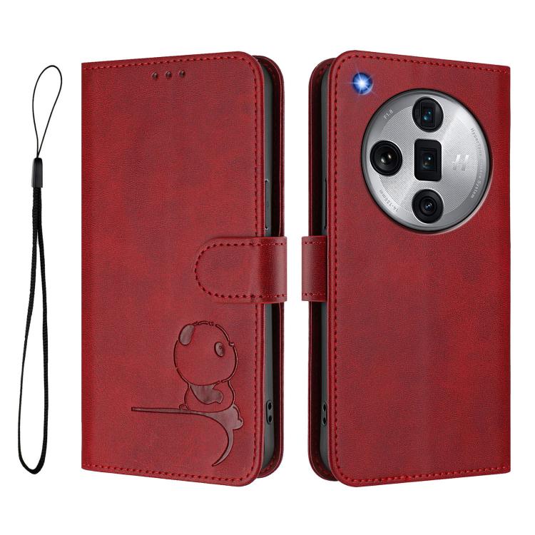 For OPPO Find X7 Ultra Litter Panda Embossing RFID Leather Phone Case with Lanyard