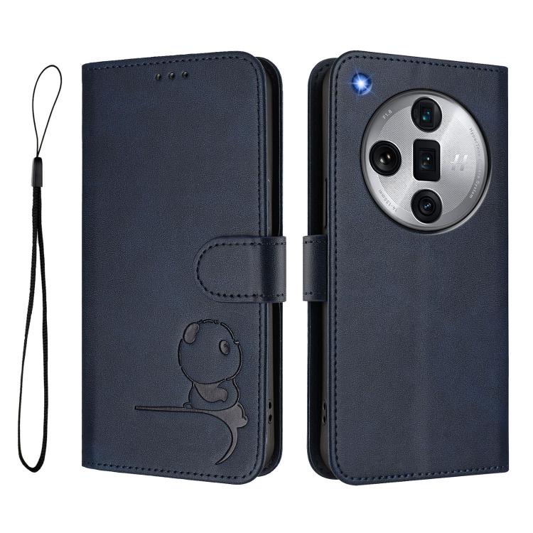 For OPPO Find X7 Ultra Litter Panda Embossing RFID Leather Phone Case with Lanyard