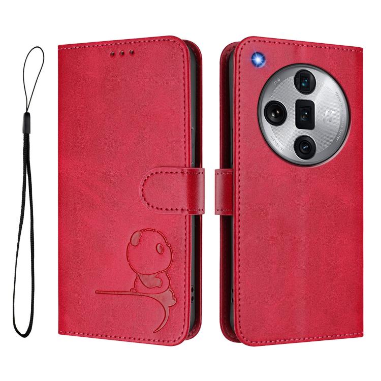 For OPPO Find X7 Ultra Litter Panda Embossing RFID Leather Phone Case with Lanyard