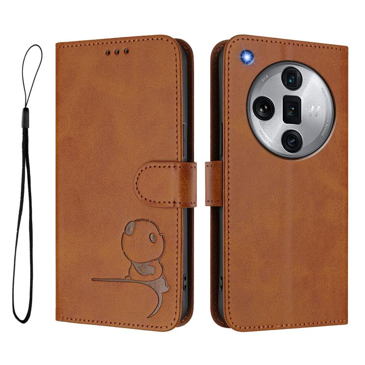 For OPPO Find X7 Ultra Litter Panda Embossing RFID Leather Phone Case with Lanyard