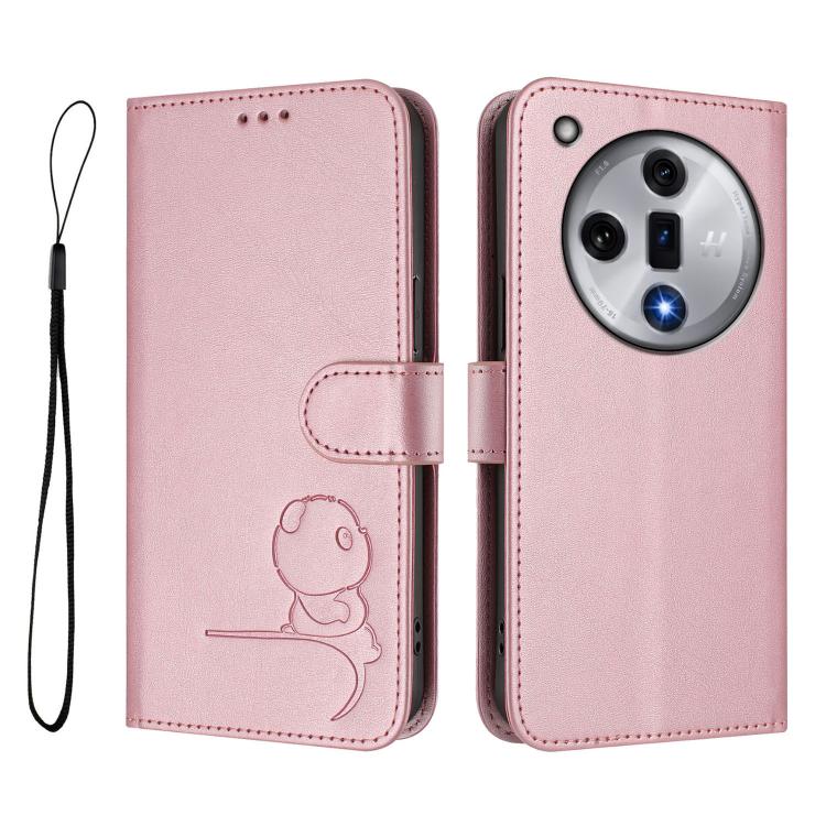 For OPPO Find X7 Litter Panda Embossing RFID Leather Phone Case with Lanyard