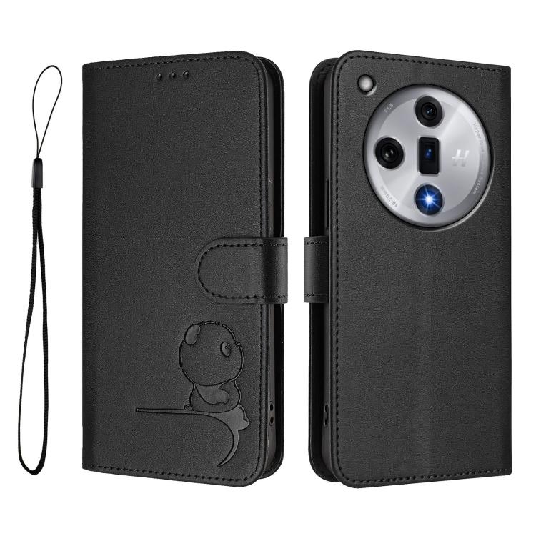 For OPPO Find X7 Litter Panda Embossing RFID Leather Phone Case with Lanyard