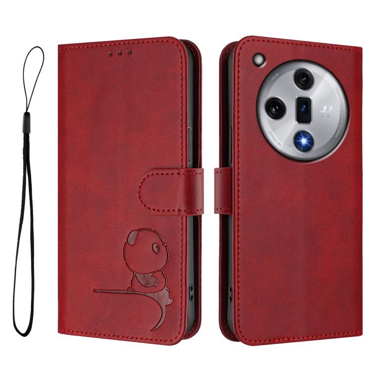 For OPPO Find X7 Litter Panda Embossing RFID Leather Phone Case with Lanyard