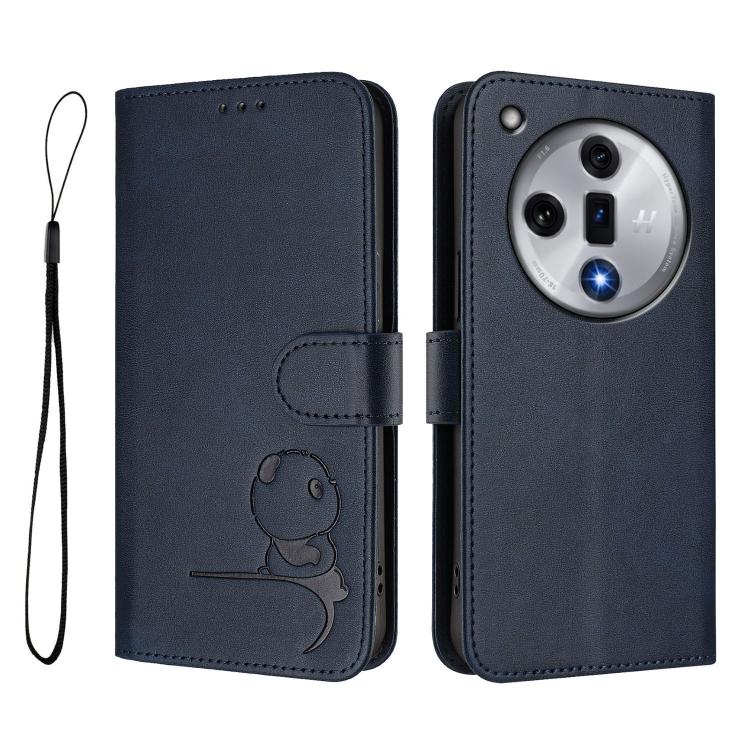 For OPPO Find X7 Litter Panda Embossing RFID Leather Phone Case with Lanyard