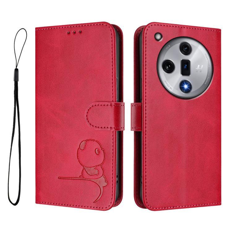 For OPPO Find X7 Litter Panda Embossing RFID Leather Phone Case with Lanyard