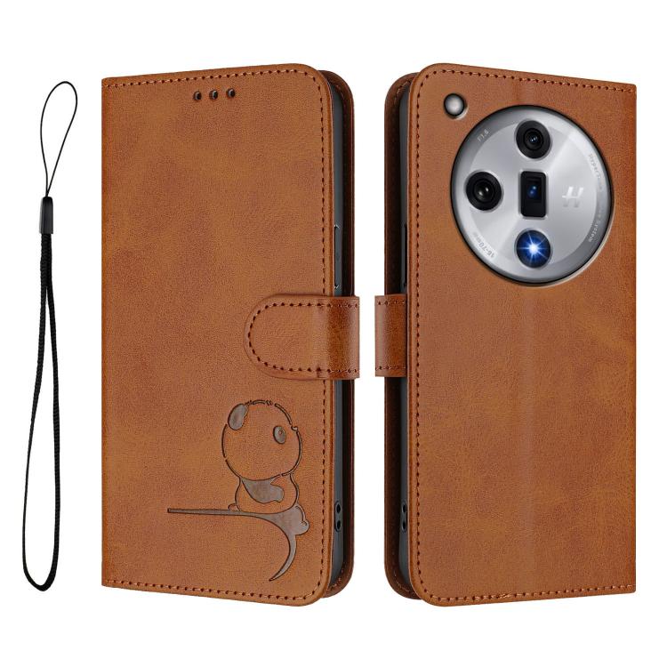 For OPPO Find X7 Litter Panda Embossing RFID Leather Phone Case with Lanyard