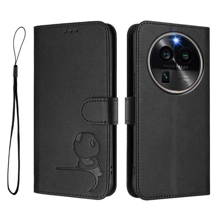 For OPPO Find X6 Pro Litter Panda Embossing RFID Leather Phone Case with Lanyard
