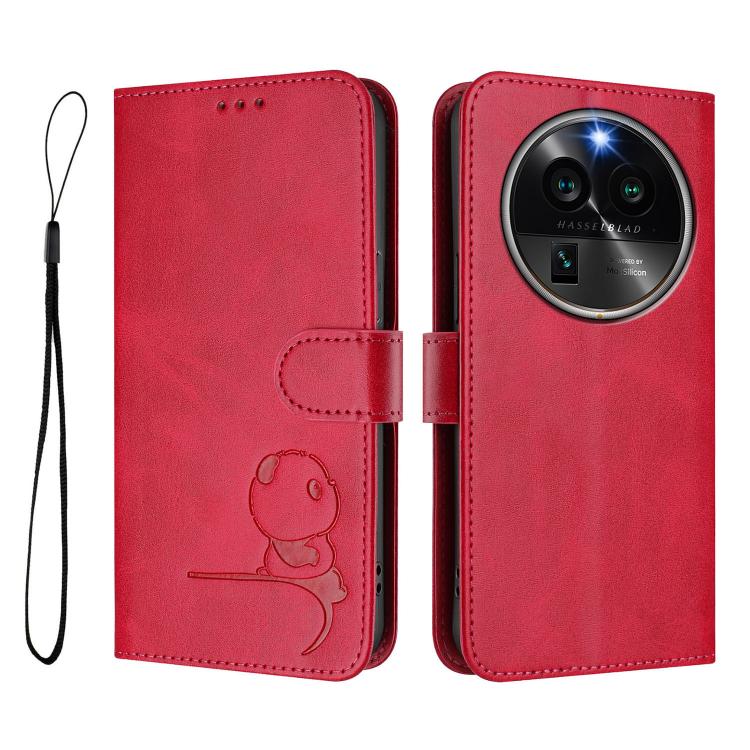 For OPPO Find X6 Pro Litter Panda Embossing RFID Leather Phone Case with Lanyard